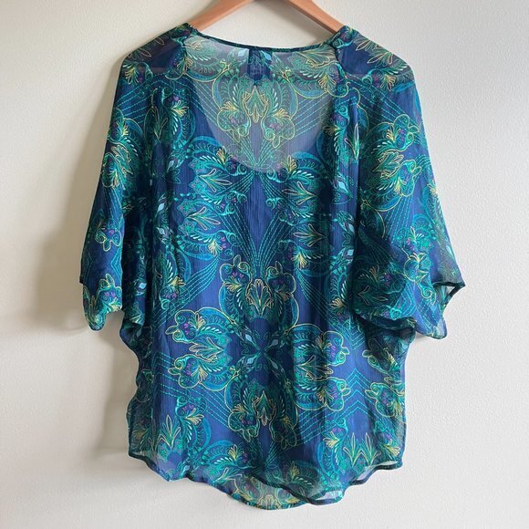 Ella Moss Boho Silk Chiffon Blouse‎ Dolman Sleeve Top Lined Printed Size XS - Picture 6 of 7